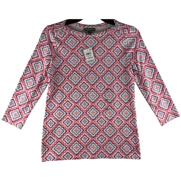 Style & Co. Womens XS Pima Cotton Top 3/4 Sleeve Simple Rose - Picture 1 of 9